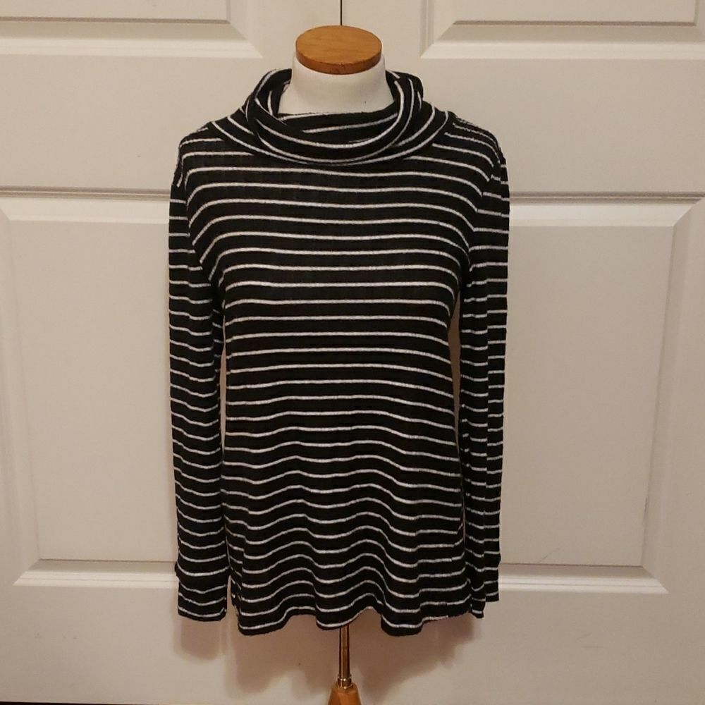 Everleigh Womens Soft Knit Long Sleeve‎ Striped Turtleneck Black & White Size XS